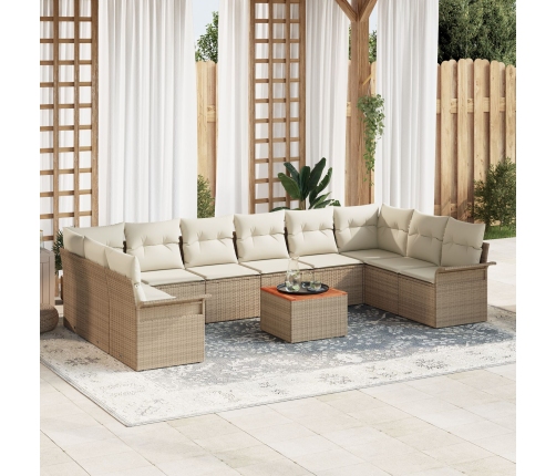 Conjunto de Sofás de Jardín de 11 Piezas con Cojines Beige Ratán Sintético Acacia