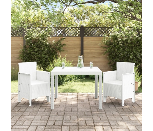 Conjunto de Comedor de Jardín de 3 Piezas Blanco de Ratán Sintético