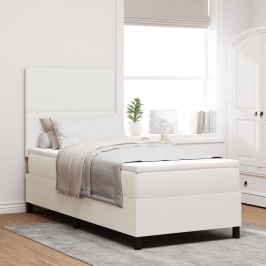 Cama Box Spring  con Colchón Crema 100x200 cm Tela de Pana
