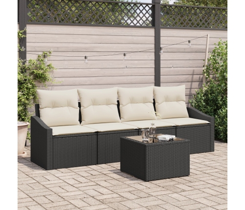 Conjunto de Comedor de Jardín de 5 Piezas con Cojines Negro Ratán Sintético