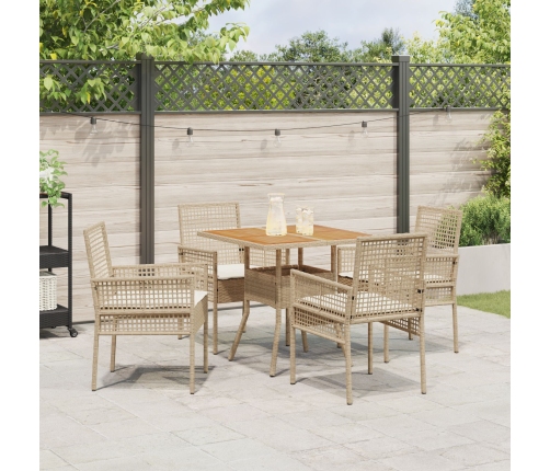 Conjunto de Comedor de Jardín  de 5 Piezas con Cojines Beige Polirratán