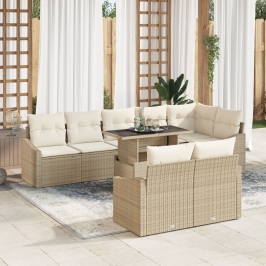 Conjunto de Sofás de Jardín  de 9 piezas con Cojines Beige