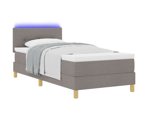 Cama Box Spring  con Colchón y LED Taupe 100x200 cm Tela