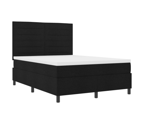 Cama con Base de Muelles y Colchón Negra 140x200 cm Tela