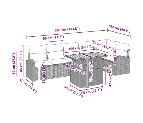 Conjunto de Comedor de Jardín de 7 Piezas con Cojines Beige Ratán Poliéster Acacia