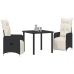 Set de Comedor de Jardín de 3 Piezas con Cojines de  Poliratán Negro