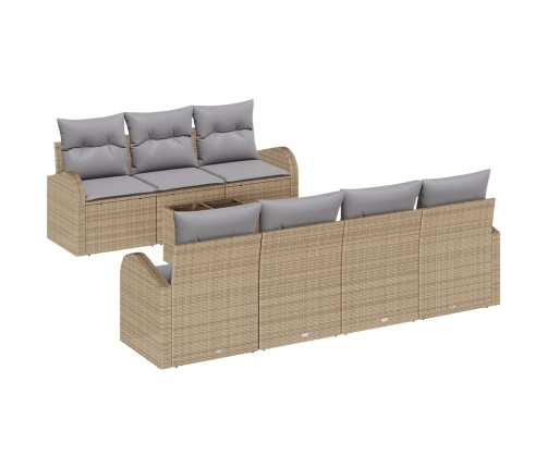 Conjunto de Sofá de Jardín de 8 Piezas con Cojines Beige de Ratán