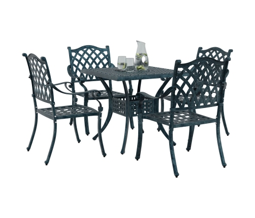 Conjunto de Comedor de Jardín de 5 Piezas  en Verde de Aluminio Fundido