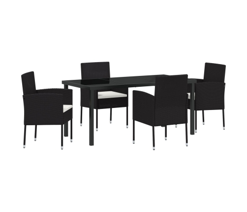 Juego de Comedor de Jardín de 5 Piezas con Cojines Ratán Poliéster Negro
