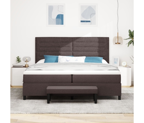 Cama con Base de Resortes con Colchón & Banco Marrón Oscuro 200x200 cm Tela