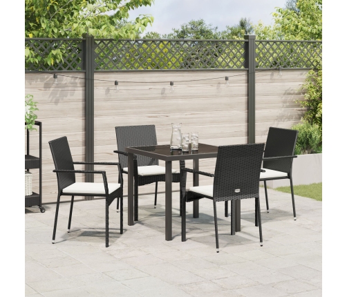 Juego de Comedor de Jardín  de 5 Piezas con Cojines Negro Poliratán