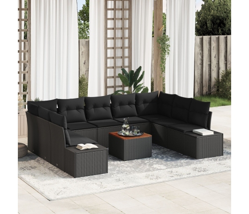 Conjunto de Sofá de Jardín de 10 piezas con cojines Negro Poliratán Acacia