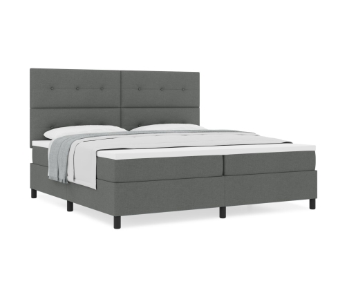 Cama con base y colchón gris oscuro 200x200 cm de tela