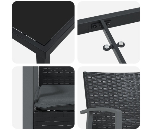 Set de 3 Negro Poliratán, acero 56.5x57x83 cm  Duradero