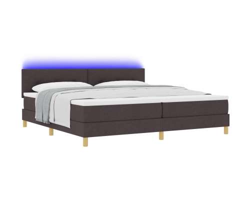 Cama Box Spring  con Colchón & LED Marrón Oscuro 200x200 cm Tela
