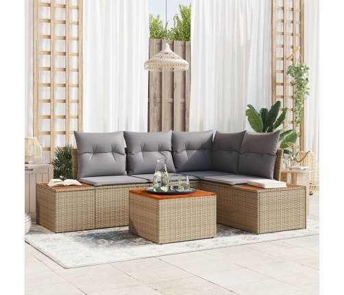 Conjunto de Sofá de Jardín de 5 Piezas con Cojines Beige Poliratán Acacia