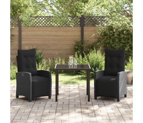 Conjunto de Comedor de Jardín de 3 Piezas Ratán Poliéster Negro