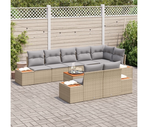 Conjunto de sofá de jardín de 9 piezas con cojines beige poliratán acacia