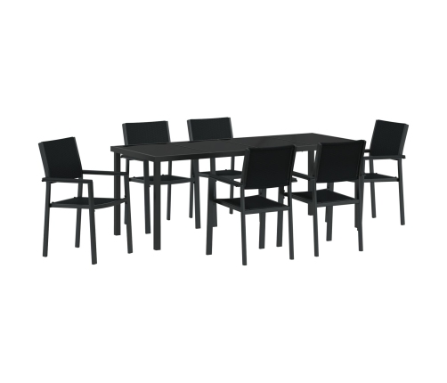 Juego de Comedor de Jardín  de 7 Piezas Negro de Polipropileno