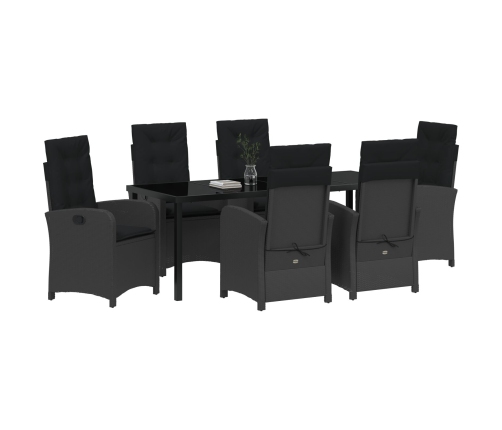Set de comedor de jardín de 7 piezas con cojines - Poliratán negro