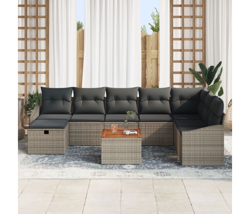 Set de Sofá de Jardín  de 9 Piezas con Cojines Gris Ratán