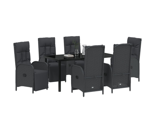 Juego de Comedor de Jardín de 7 Piezas con Cojines de Poliratán Negro
