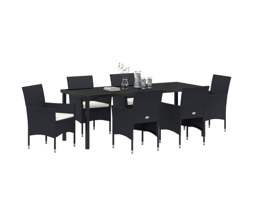 Conjunto de Comedor de Jardín  de 7 Piezas Negro de Ratán Poliéster