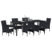 Conjunto de Comedor de Jardín  de 7 Piezas Negro de Ratán Poliéster