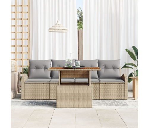 Set de Comedor de Jardín de 5 Piezas con Cojines Beige Poliratán Acacia