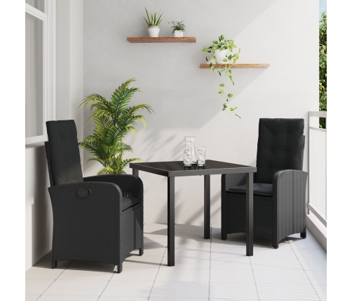 Set de Comedor de Jardín de 3 Piezas con Cojines Negro Poliratán