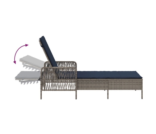 Tumbona Set de 3 Gris y azul marino Ratán PE, metal Plegable