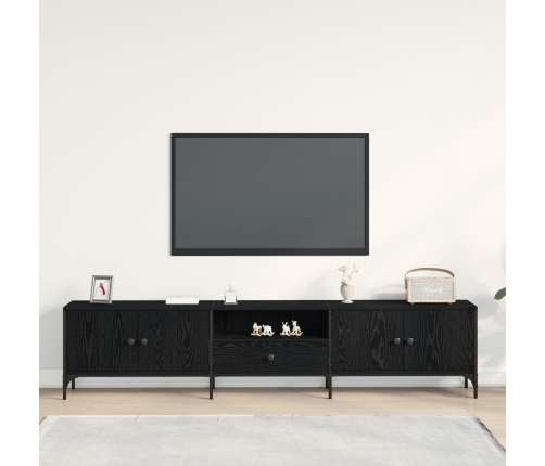 mueble de TV  con cajón negro de roble 200x25x44 cm de madera elaborada