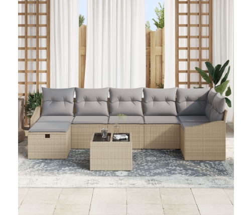 Juego de Sofá de Jardín de 8 Piezas con Cojines Beige Polirratán