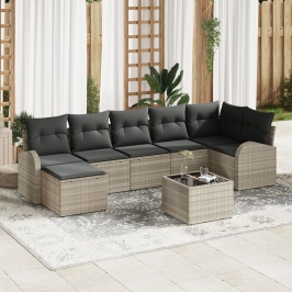 Conjunto de Sofá de Jardín de 8 Piezas con Cojines Gris Poliratán
