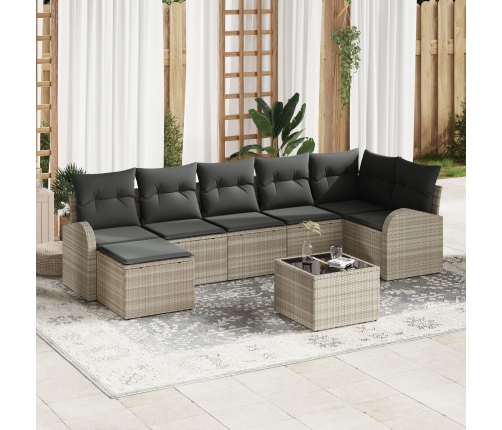 Conjunto de Sofá de Jardín de 8 Piezas con Cojines Gris Poliratán