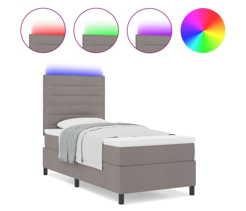 Cama con somier con colchón y LED taupe 100x200 cm tela