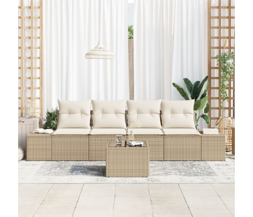 Conjunto de Sofá de Jardín de 5 Piezas  con Cojines Beige de Ratán Sintético
