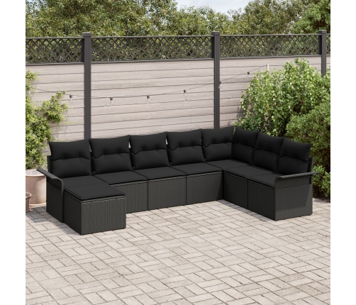 Conjunto de sofá de jardín de 8 piezas con cojines ratán negro de