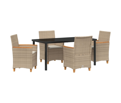 Set de Comedor de Jardín  de 5 Piezas con Cojines Beige de Polirratán