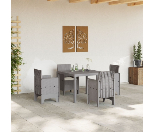 Juego de Comedor de 5 Piezas con Cojines Gris Claro Ratan Sintético