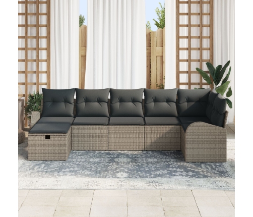 Set de sofá de jardín de 7 piezas con cojines gris ratán
