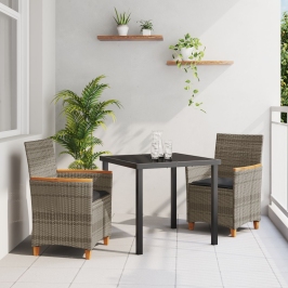 Conjunto de Comedor de Jardín  de 3 Piezas con Cojines Gris Poliratán