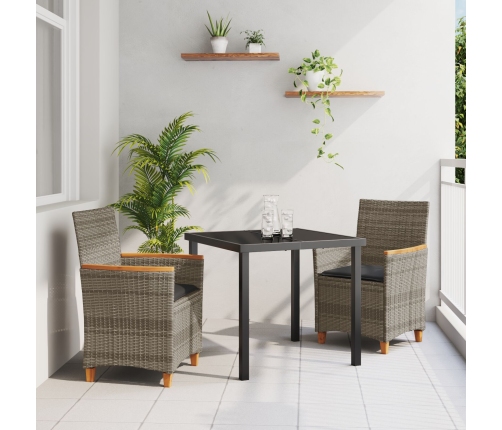 Conjunto de Comedor de Jardín  de 3 Piezas con Cojines Gris Poliratán