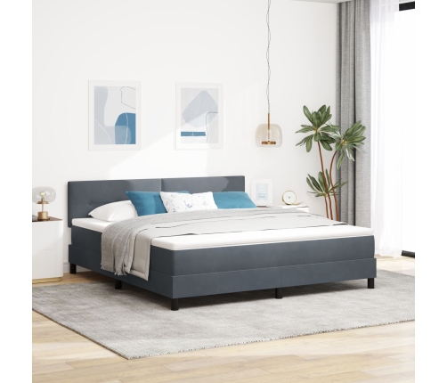 Cama Box Spring  con colchón gris oscuro Super King terciopelo