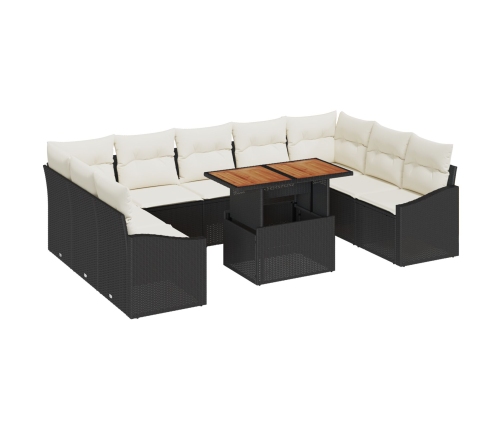 Juego de Sofá de Jardín de 10 piezas con Cojines Negro Poly Rattan