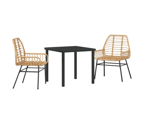 Juego de Comedor de Jardín de 3 Piezas Marrón Poliratán