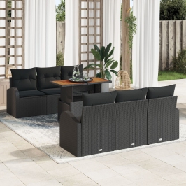 Conjunto de comedor de jardín de 7 piezas con cojines Ratán negro Poliratán