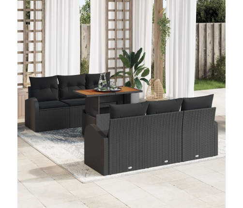 Conjunto de comedor de jardín de 7 piezas con cojines Ratán negro Poliratán
