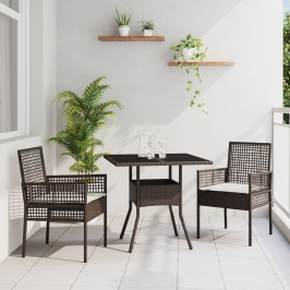 Conjunto de Comedor de Jardín  de 3 Piezas Marrón Ratán Poliéster
