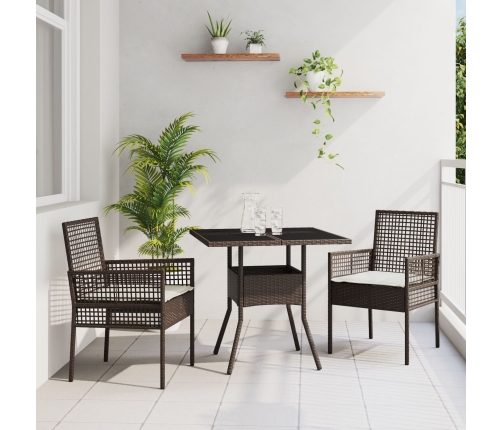 Conjunto de Comedor de Jardín  de 3 Piezas Marrón Ratán Poliéster